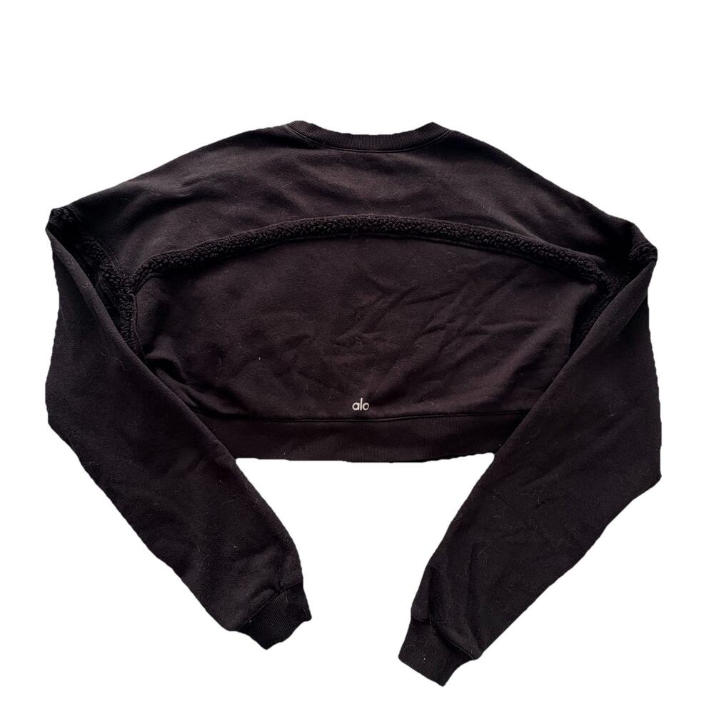 ALO Yoga Womens Black Cropped Textured Seamed Logo Sweatshirt M Athleisure